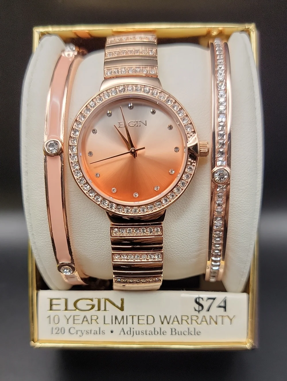 NEW Elgin Women's 3 Piece Rose Gold-Tone Strap 32mm Quartz Watch & Bracelet Set - Picture 1 of 9